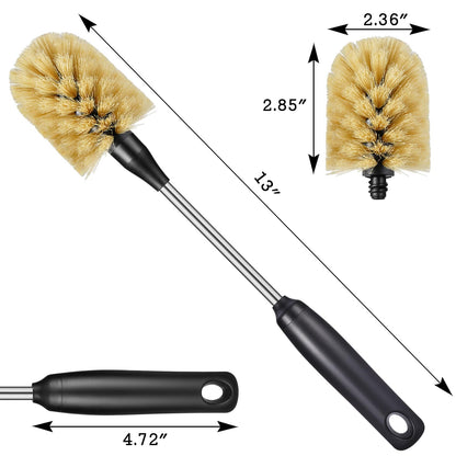 Purtribe Water Bottle Cleaning Brush with 2 Replaceable Heads, Compatible with Sport Bottles, Tumblers, Mugs, Wine Decanters, Glassware, 13 in, Yellow