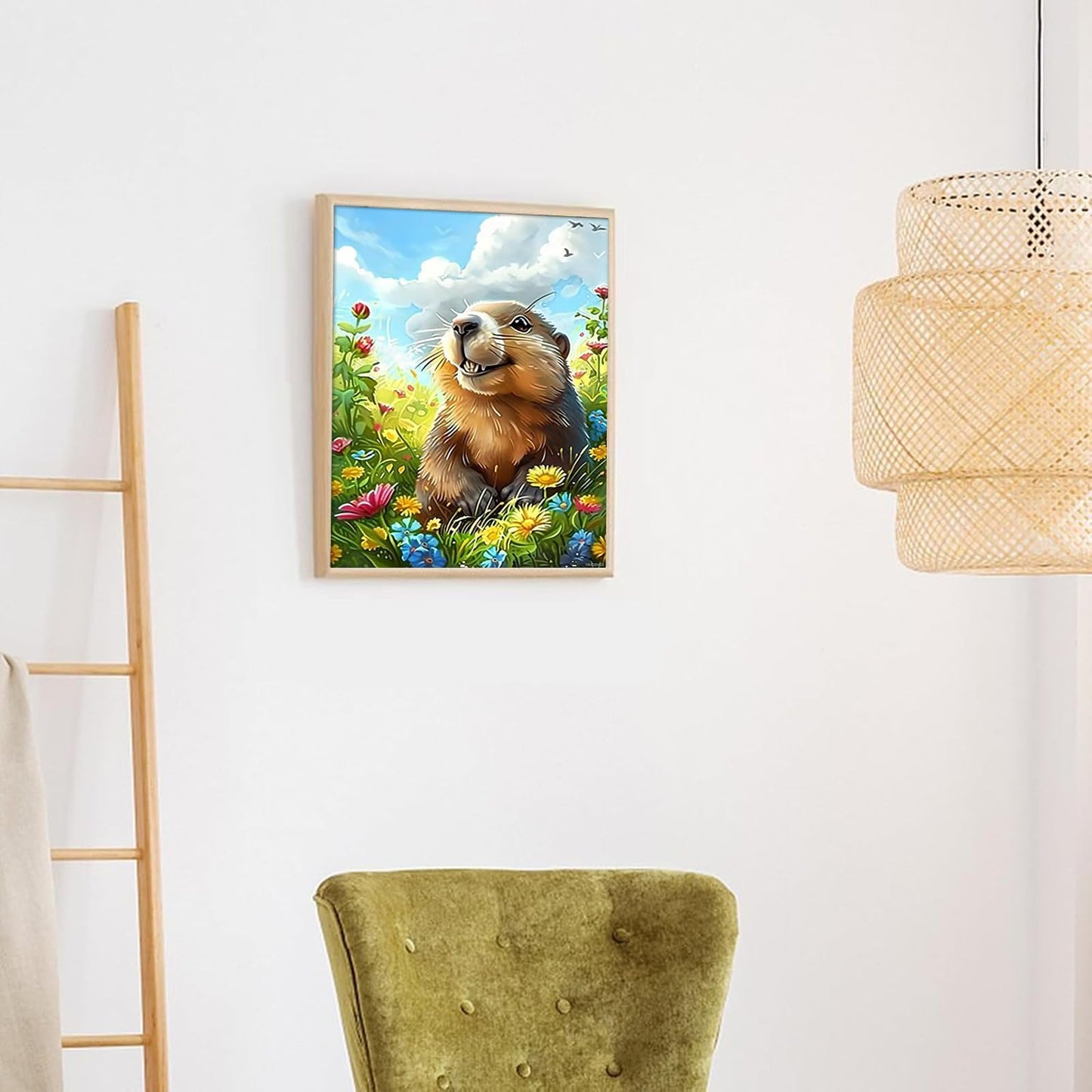 HMDIIMGE DIY Garden Groundhog Diamond Art Kits for Adults, Full Round Crystal Gemstone Art Cross Stitch Diamond Painting Kits for Beginners, for Room Decor Bathroom Decor 12x16 Inch