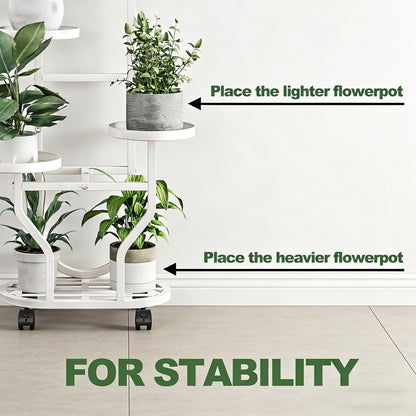 4 Plant Stand Indoor Outdoor Tier Flower Holder with Wheels Metal Plant Shelf Corner Display Rack Multi Plants Sheleves