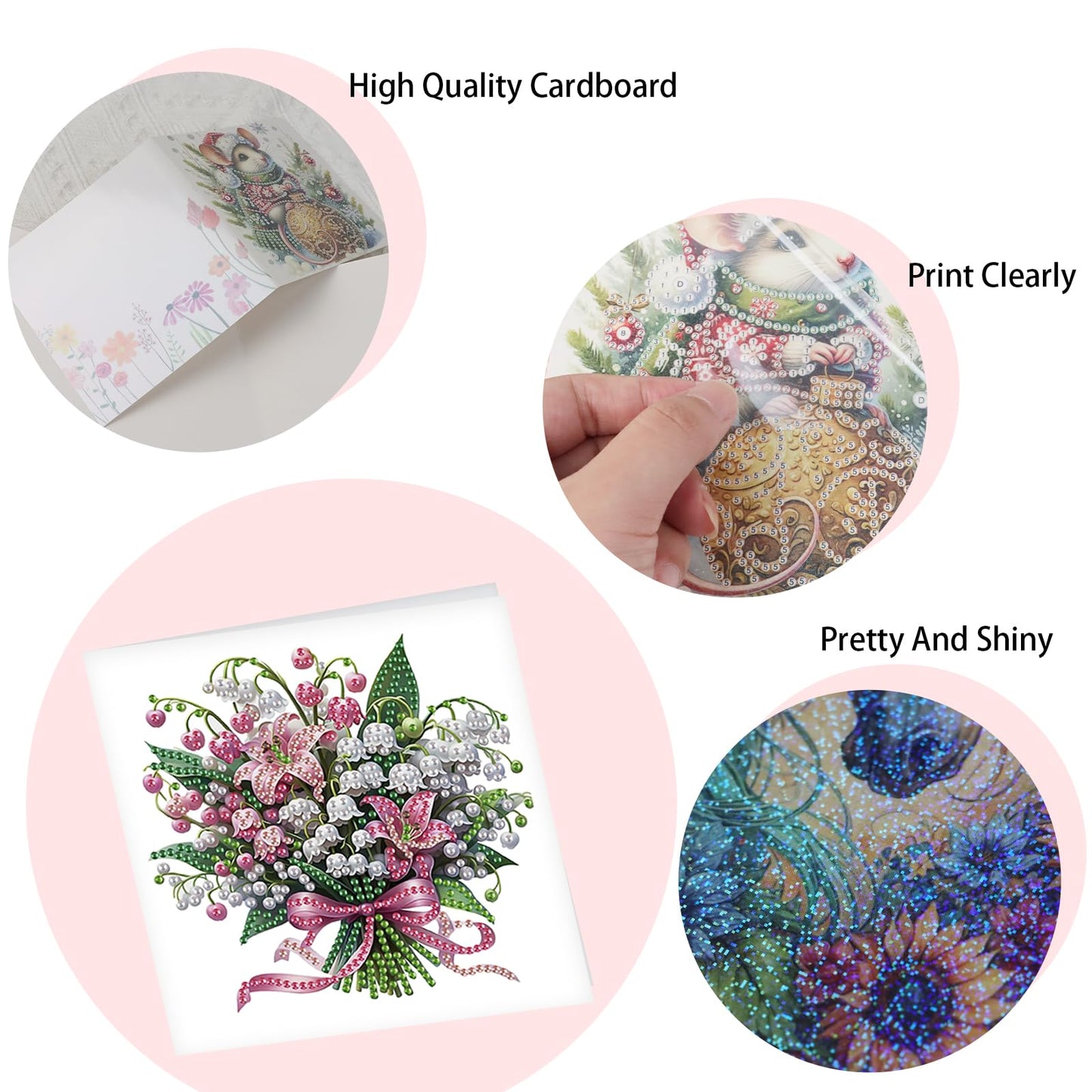 SHEGZHUC 6 Pack Diamond Painting Gift Card Diamond Art Kits for Adults Birthday Wedding Anniversary Greeting Get Well Congratulations Thank You Cards with Envelopes || Flowers in Vase Bouquets