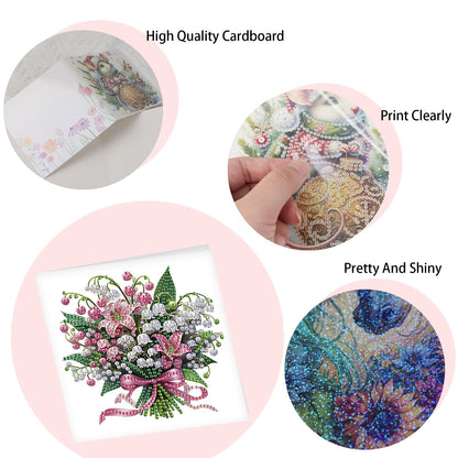 SHEGZHUC 6 Pack Diamond Painting Gift Card Diamond Art Kits for Adults Birthday Wedding Anniversary Greeting Get Well Congratulations Thank You Cards with Envelopes || Flowers in Vase Bouquets