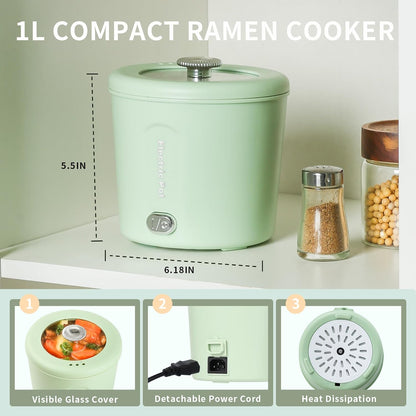 Hot Pot Electric, 1L Mini Ramen Cooker, 450W Rapid Noodles Cooker for Cooking Pasta, Egg, Soup, Portable Pot