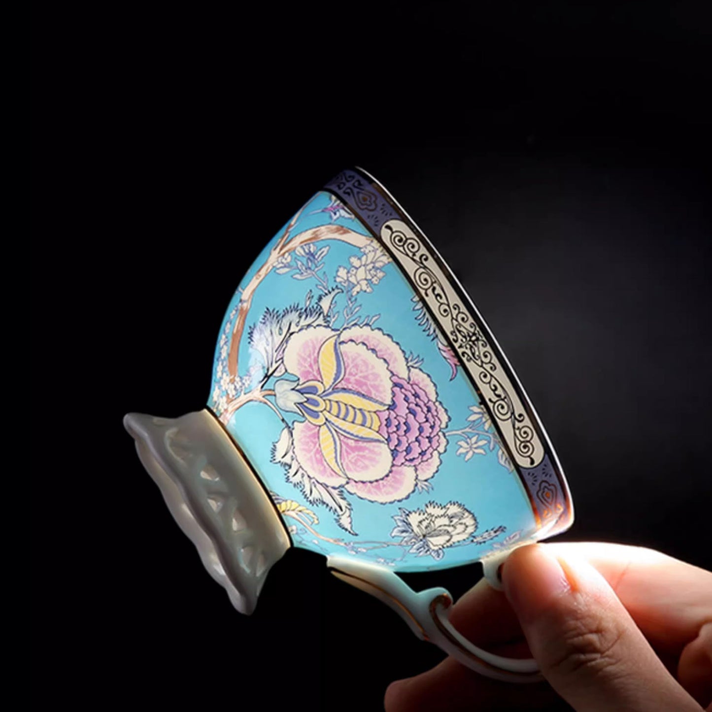 Floral Bone China Tea Set, Exquisite Porcelain Tea Cup and Saucer Set with Teapot, Creamer, Sugar Bowl for 6, Luxury Gold-Accented Afternoon Tea Sets for Adults