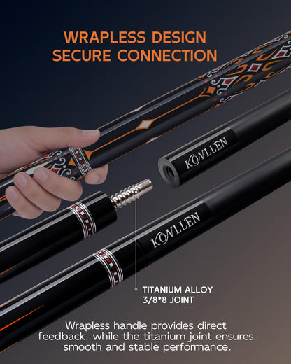 KONLLEN 2.0 Pool Cue Complete Set with Case & Extras | Carbon Fiber Pool Cue with Professional Taper | Low Deflection Shaft for Adults & League Players
