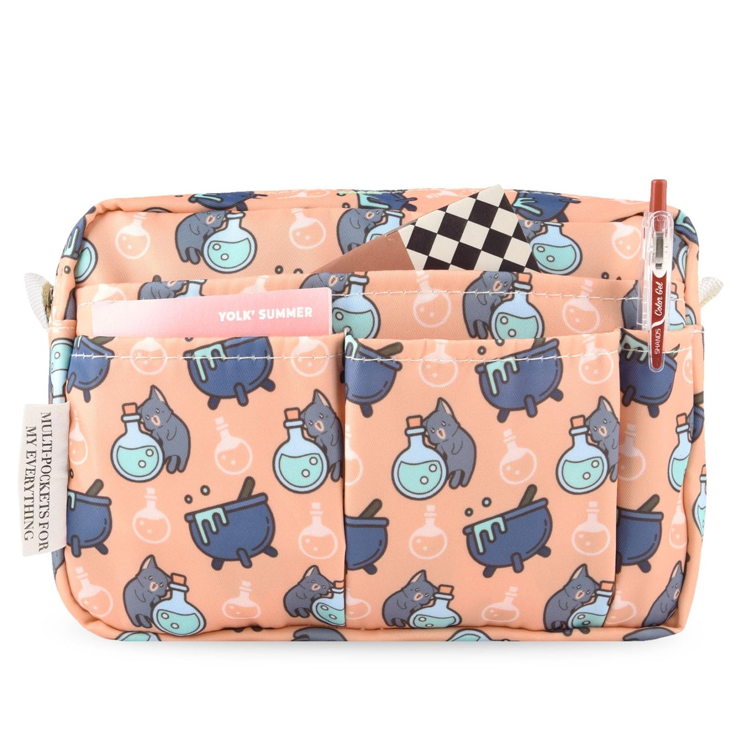 Portfolio Organizer with Multiple Pockets, Waterproof Travel Zippered Toiletry Bag, Portable Storage Pencil Pouch for Notebooks, Stationeries, Make-up, Journal Office Art Supplies.Potion Cat