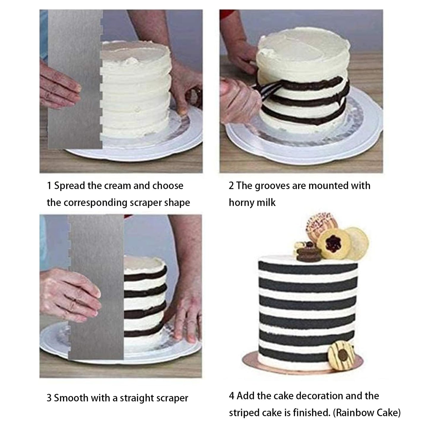 3 Pieces 8.7 Inche Stainless Steel Cake Scraper，Double Sided Patterned Edge Stripe Edge Smoother Scraper Cake Decorating，Cake Decorating Comb Cake Scraper (3, 3)