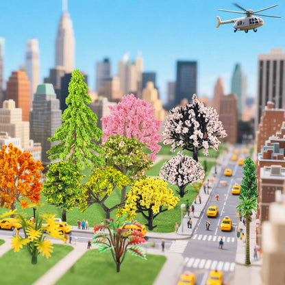 QUOZUO 42Pcs Model Miniature Trees with Moss Stones, Model Train Scenery, Mixed Model Colourful Trees for Building Model, Natural Green Landscape, Railroad Scenery