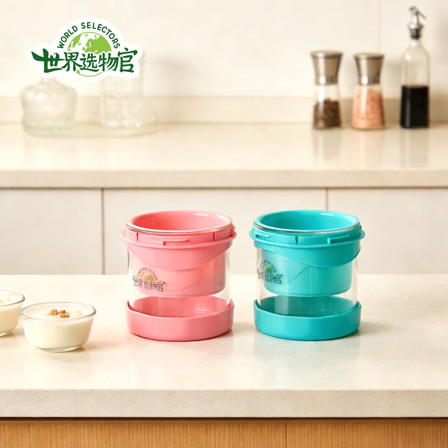 Mini Cheese Strainer & Greek Yogurt Maker - 24H Quick Straining, Single Serve 500ml, Stackable Personal Size, BPA-Free Glass with Ultra-Fine Mesh, Cherry Blossom Pink