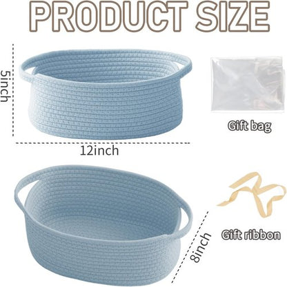 JMvicyroam Woven Storage Basket - Small Rope Organizer with Handles for Shelves & Closets | Blue