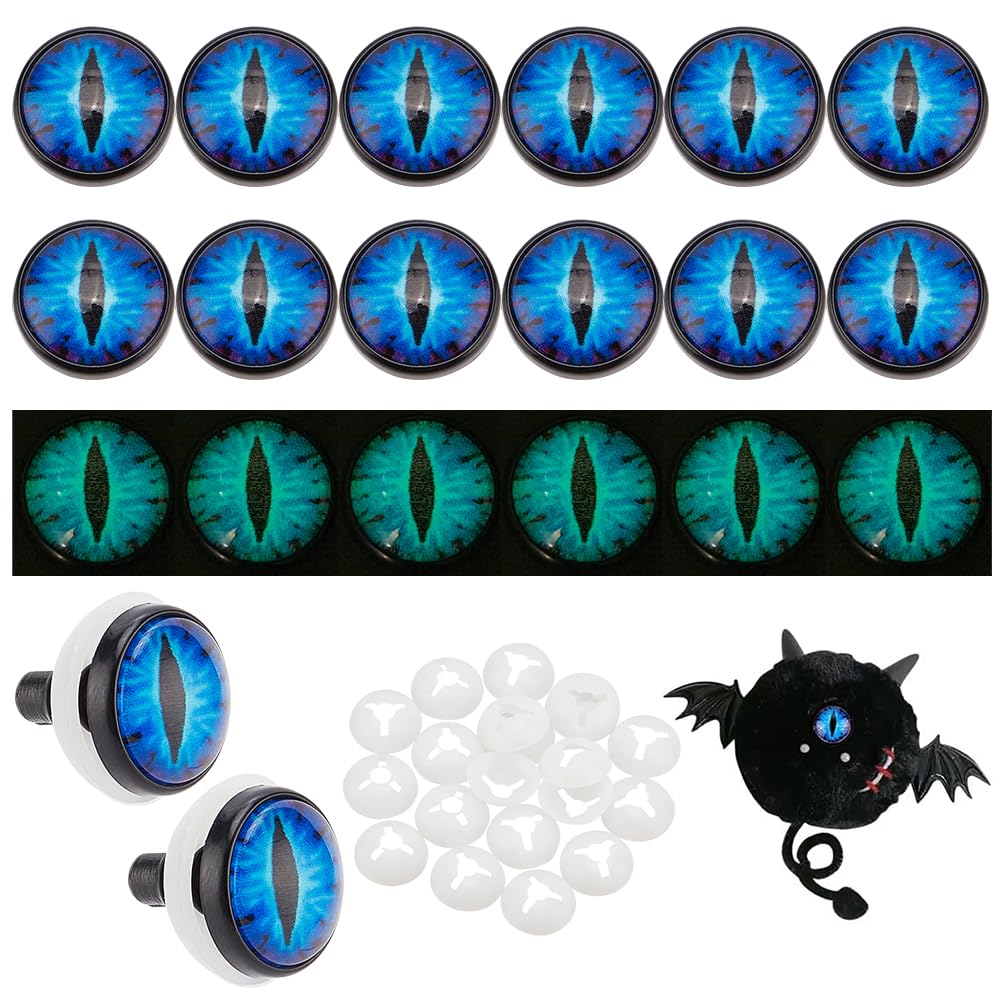 PH PandaHall 14mm Craft Safety Eyes, 20PCS Glow in The Dark Crochet Eyes Luminous Dragon Eyes Plastic Craft Crochet Eyes with Tray for DIY Crochet Stuffed Animal Teddy Bear Halloween Decor Making