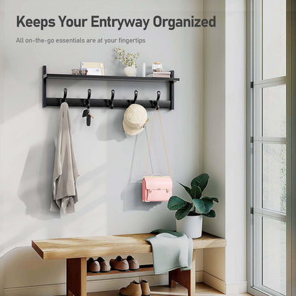 Tatub 29" Rustic Coat Rack Wall Mount with Shelf, Entryway Wall Hooks with Shelf, Coat Hangers for Bathroom, Living Room, Bedroom, Black