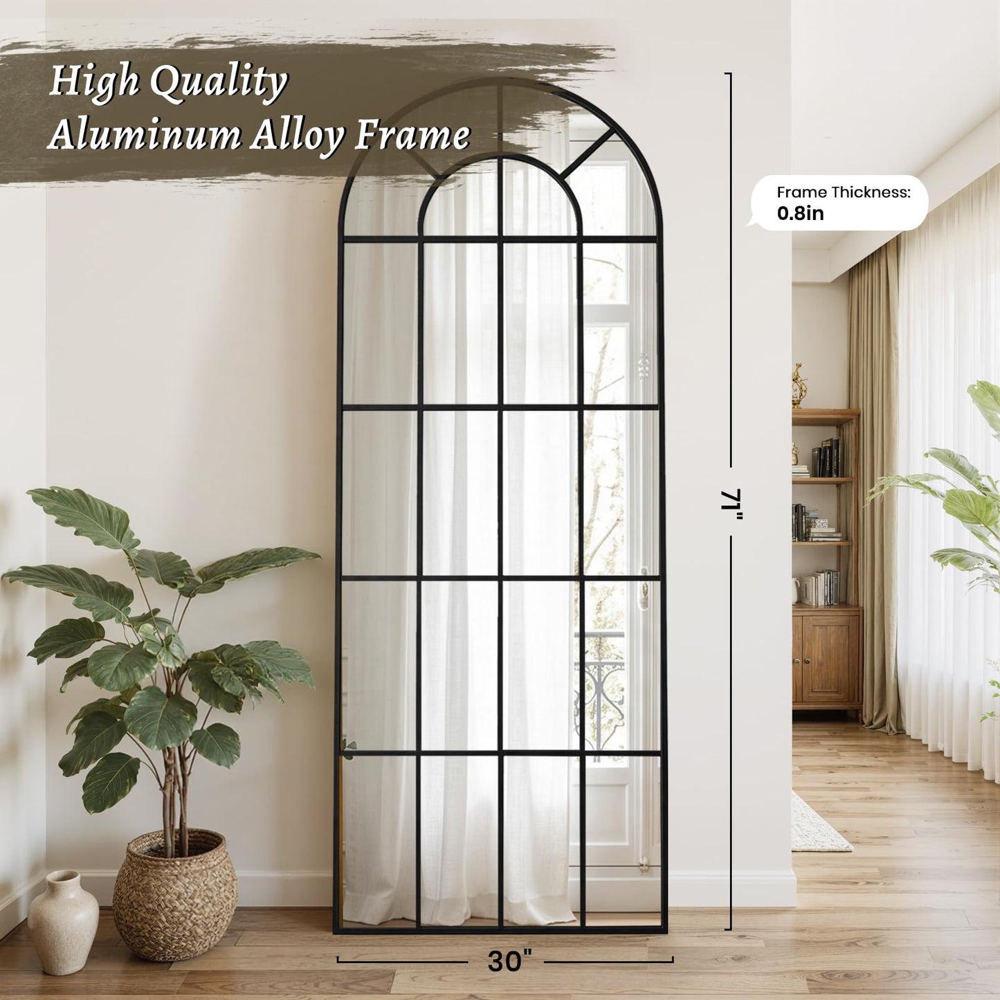 Anpark Arched Windowpane Mirror Full Length 71"x30" Wall Mounted Black Art Pane Farmhouse Decorative Floor Mirror Leaning Hanging Wall Mirror for Bedroom Living Room Entrance