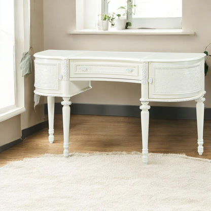 Acme Dorothy Half Moon Vanity Desk & Mirror in Ivory