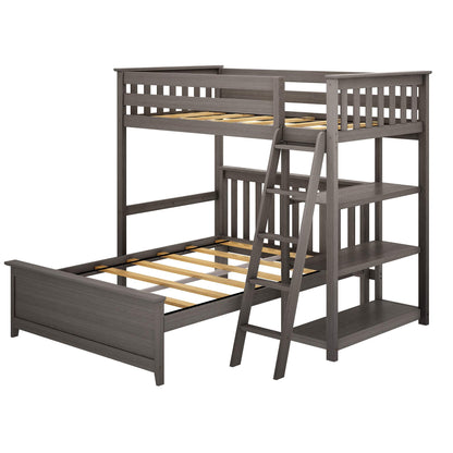 Max & Lily L Shape Twin over Full Bunk Bed with Bookcase, Clay