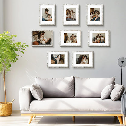 Frametory, 12x16 Picture Frame, Display Pictures 8.5x11 With Mat or 12x16 without Mat, for Poster Print Diamond Painting Wall Frame - Wide Molding (Distressed White)
