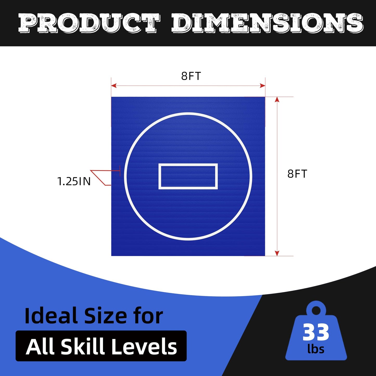 HFPFTS Wrestling Mat for Home, 8’x 8’x 1.25” Wrestling Mat, Safe Wrestling & Play Mat for Kids and Family, Jiu Jitsu, BJJ, MMA, Wrestling Mats, Martial Arts, Tumbling, Easy Clean, Gym Mat, Blue