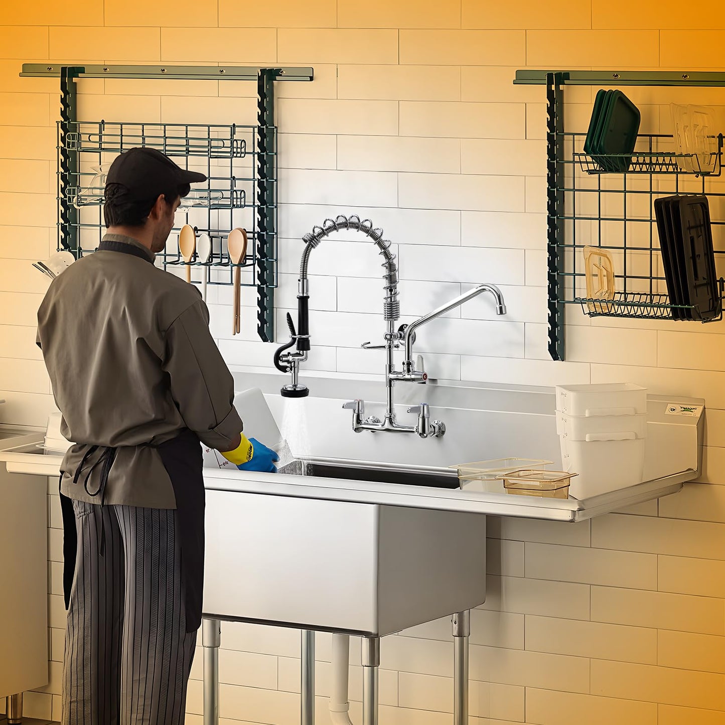GIMILI Commercial Sink Faucet with Sprayer, 21" Height 8 Inch Center Pull Down Wall Mount Faucet for Restaurant, Kitchen, Industrial, Farmhouses Sink
