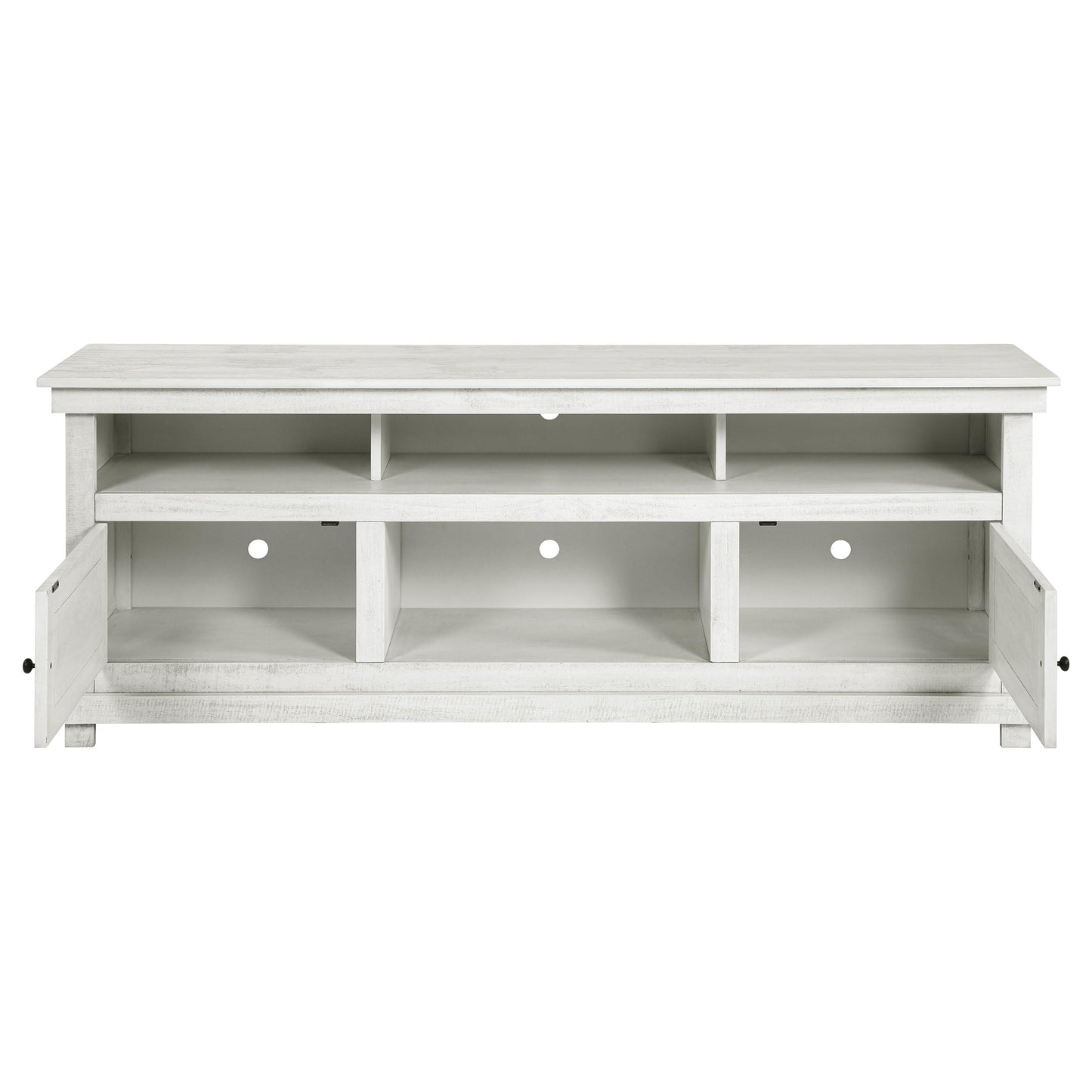 Coaster Home Furnishings - Payne - Wood - TV Stand with Two Door Cabinets, Open Shelves, Six Compartments and Farmhouse Style - Living Room - 70-Inch - Distressed White - 710053