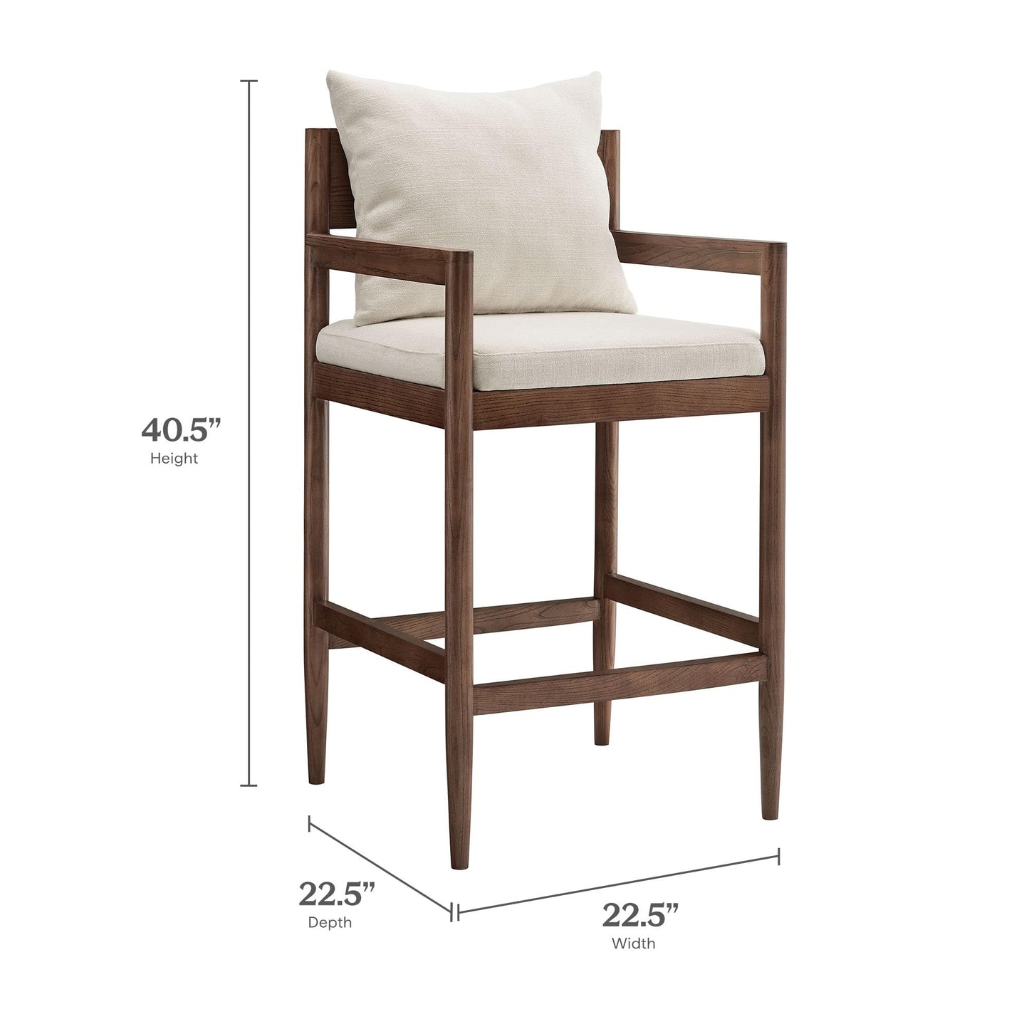 Modway Remington 29 Inch Barstool in Salt – Modern Upholstered Bar Height Stool with Back and Armrests – Wood Bar Chair with Cushion