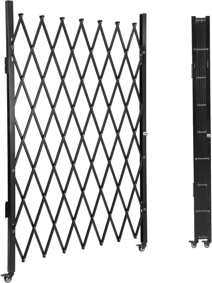 Garvee 85" H x 95" W Single Folding Security Gate, Steel Expandable Fence with 360° Rolling Wheels for Courtyard, Garage, and Garden Access Control