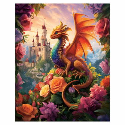eovv Dragon Castle Square Diamond Painting Kit, 5D DIY Full Square Drill Crystal Art, Fantasy Theme Wall Decor, 16 x 12 inches