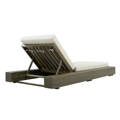 Christopher Knight Home Tory Acacia Wood Chaise Lounge Chair Outdoor Set of 4, Poolside Sun Lounger Recliner, Patio Outdoor Chaise Lounge with Cushions, Adjustable Backrest Lounge Sofa, Grey+Beige