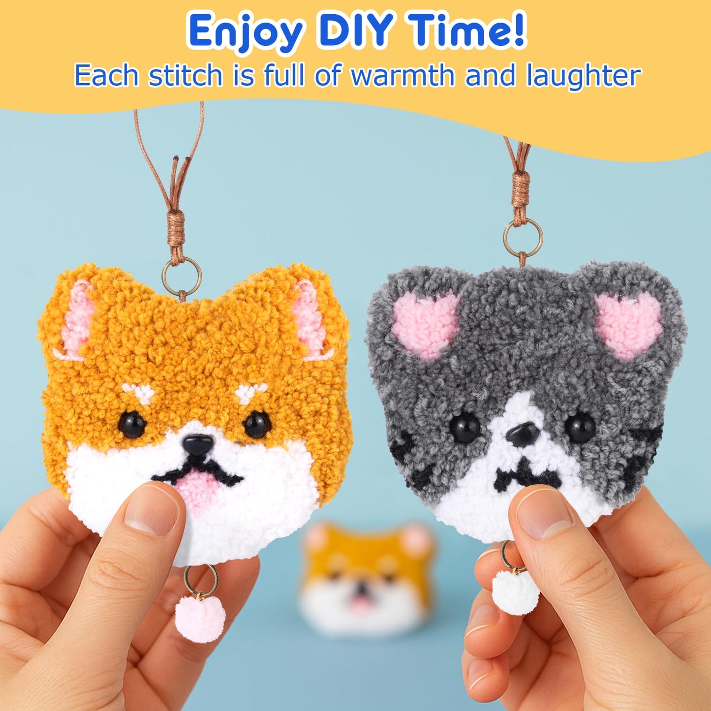 Punch Needle Kit for Beginner,Embroidery Kit with All Tools and Materials, 4Pcs Cute Animal Charm Easy for Adults and Children Follow Instructions and Videos,Best Gift for Craft Lovers
