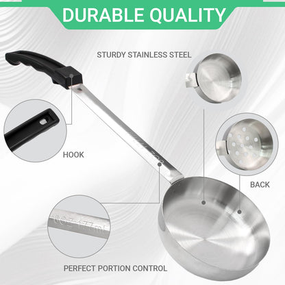 Opfiue 8PCS 6oz Portion Control Serving Spoons,Bariatric Serving Utensils Ideal Weight Watchers,Slotted and Unslotted Scoops,Heavy Duty Stainless Steel Utensils for Restaurants/Weight Loss(Black)