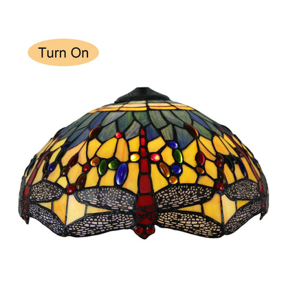 Dragonfly Style Stained Glass Lamp Shade Replacement Only 16X8 Inch Tiffany Lampshades Vintage Handmade Sea Blue Yellow Red Light Cover for Table Lamp Pendant Light Floor Lamp,Red