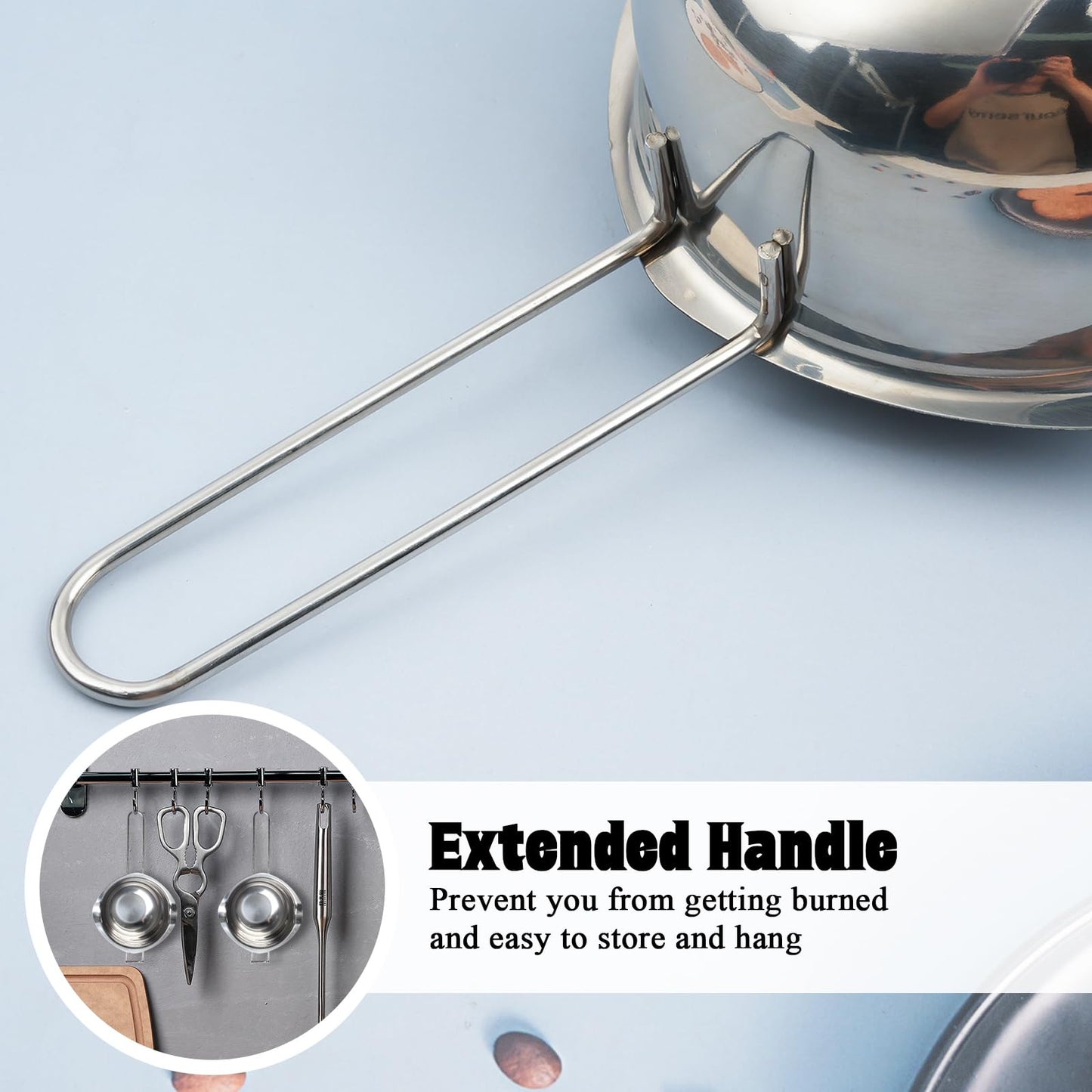 Milkary 2Pcs 600ml/20oz Stainless Steel Double Boiler Pot with 2 Metal Spoon, Chocolate Melting Pot for Melting Chocolate Butter Cheese Candle and Wax Making Kit Double Spouts