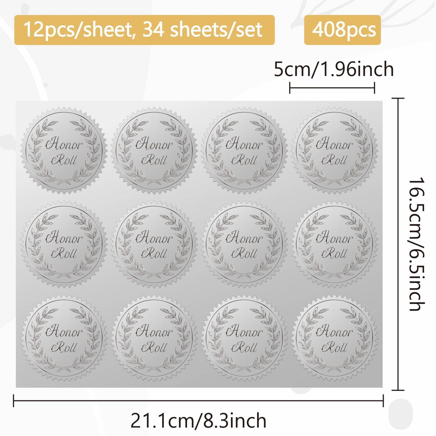 CRASPIRE 408pcs 2 Inch Honor Roll Silver Foil Stickers Garlands Graduation Season Silver Embossed Envelope Seals Stickers Round Self Adhesive Stickers Medal Decoration Label for Gift Packaging