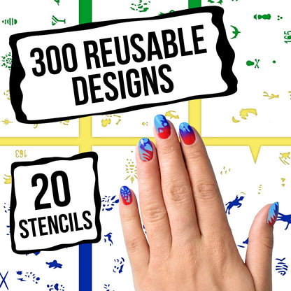 Custom Body Art Airbrush Nail Stencils - Nail Art Stencils Set #9: 300 Unique Designs from 20 Individual Templates