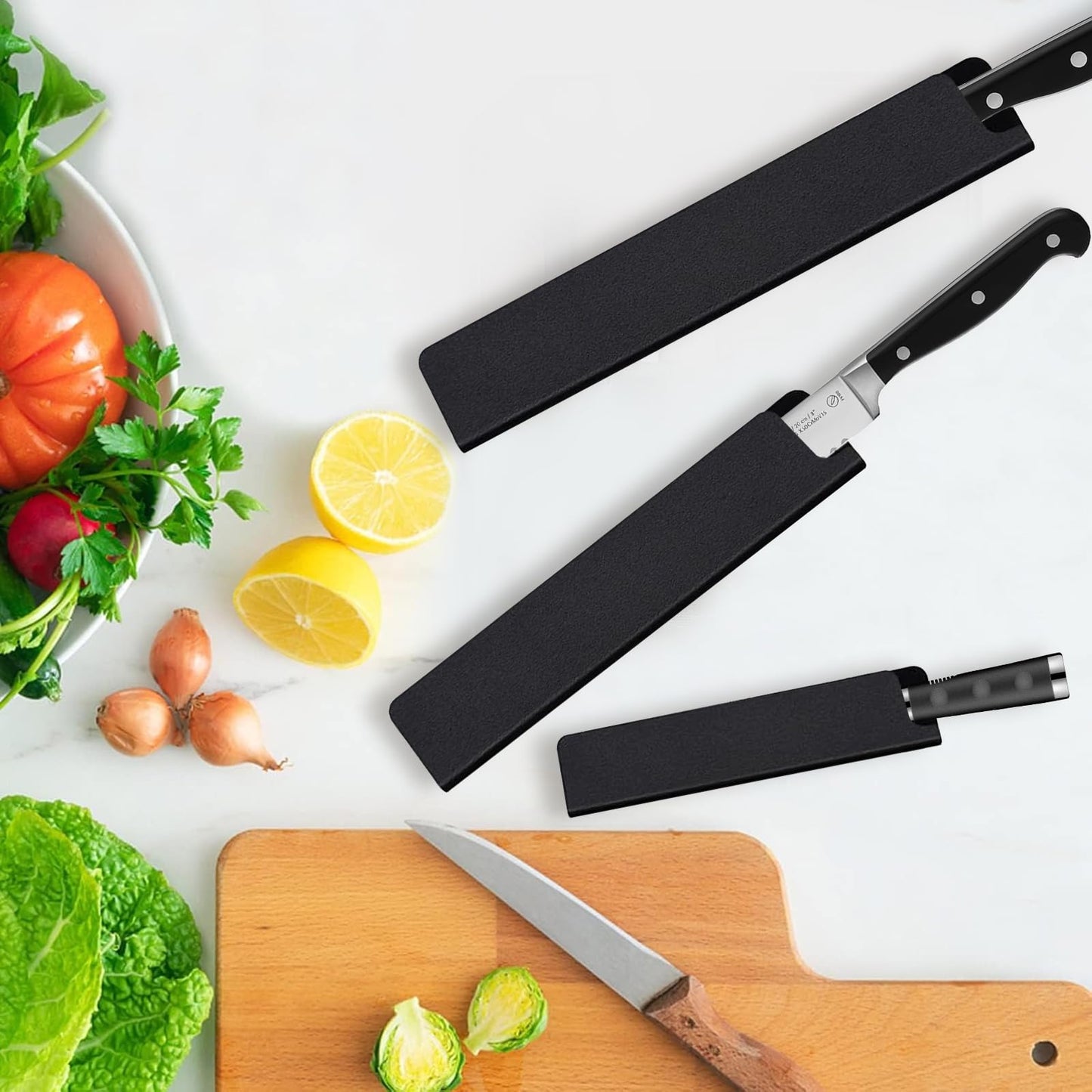 Chef Knife Roll Bag with 7 Slots Cutlery Knives Holders Protectors&6 Packs Knife Edge Guard Set Blade Covers,Knife Roll Storage Bag,Portable Travel Chef Knife Case,Kitchen Travel Cooking Tools