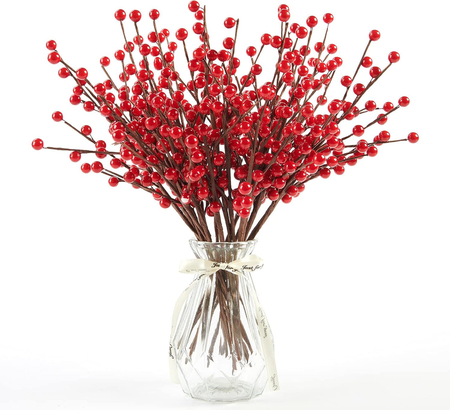 24 Pack 12.6'' joyhalo Red Berry Stems - Holly Berry Stems, Red Berries Christmas Decor, Red Berry Picks for Christmas