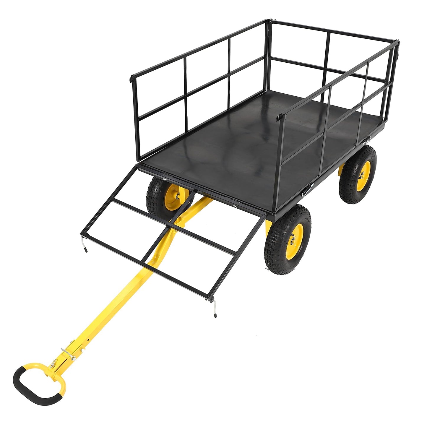 Heavy Duty 1500 Lbs Capacity Mesh Steel Garden Cart Folding Utility Wagon with Removable Sides and Wheels for Transporting Gardening Soil Tools and Plants