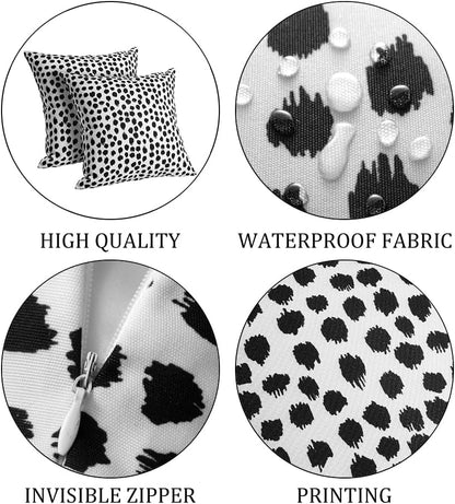 Set of 2 Black Polka Dot Outdoor Pillow Covers, 20x20 Waterproof Decorative Cases for Summer Outdoor Sofa Bed Cushion