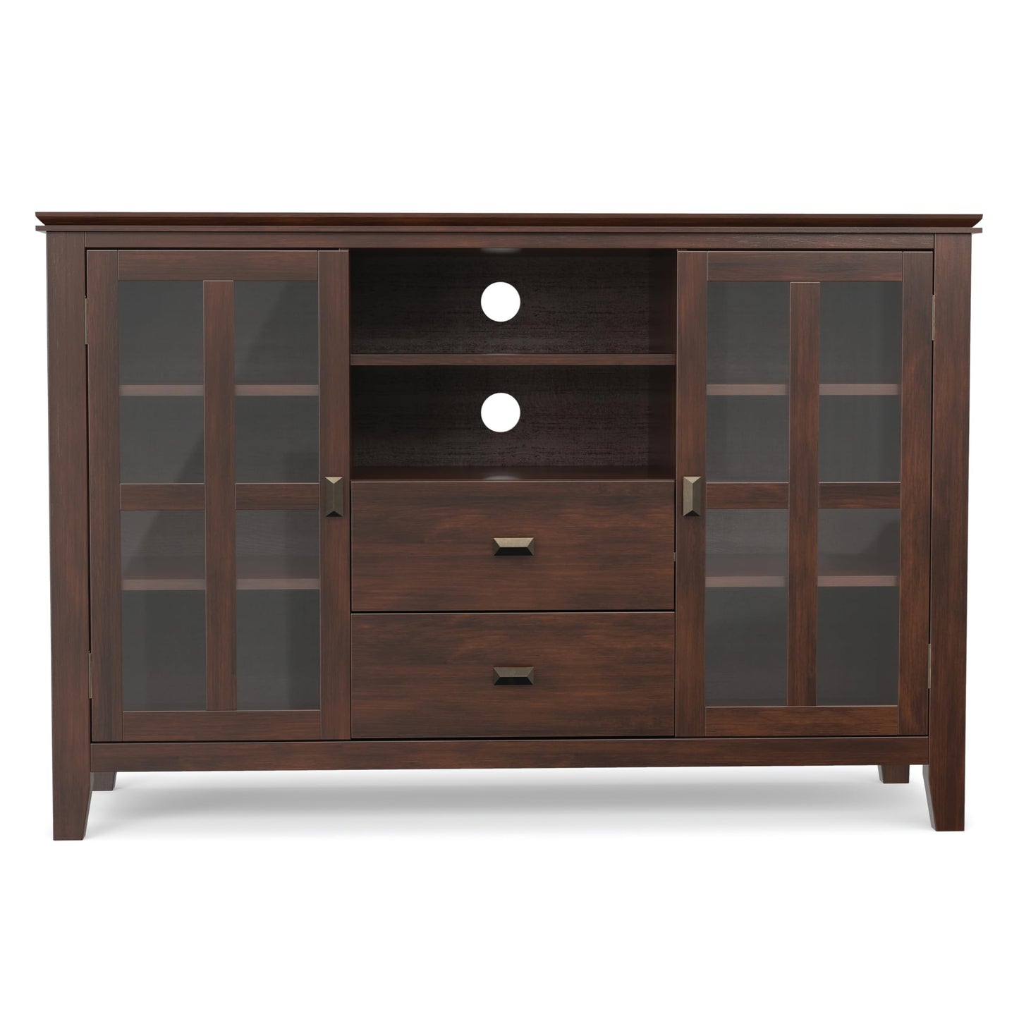 SIMPLIHOME Artisan TV Stand - 53 inch Wide Solid Wood Tall Media Console in Russet Brown, Contemporary Entertainment Center for Living Room for TVs up to 60 Inches with Drawers and Cable Management