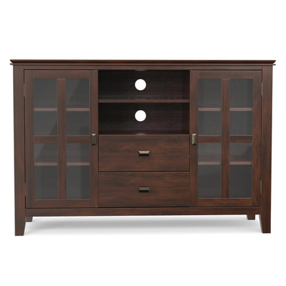 SIMPLIHOME Artisan TV Stand - 53 inch Wide Solid Wood Tall Media Console in Russet Brown, Contemporary Entertainment Center for Living Room for TVs up to 60 Inches with Drawers and Cable Management