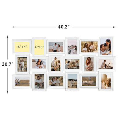 J.M.Deco Collage Picture Frames for Wall Decor, 18-Opening Reunion Family Friends Picture Frame Set, 4x6 Photo Frames Collage for Living Room BedroomWhite