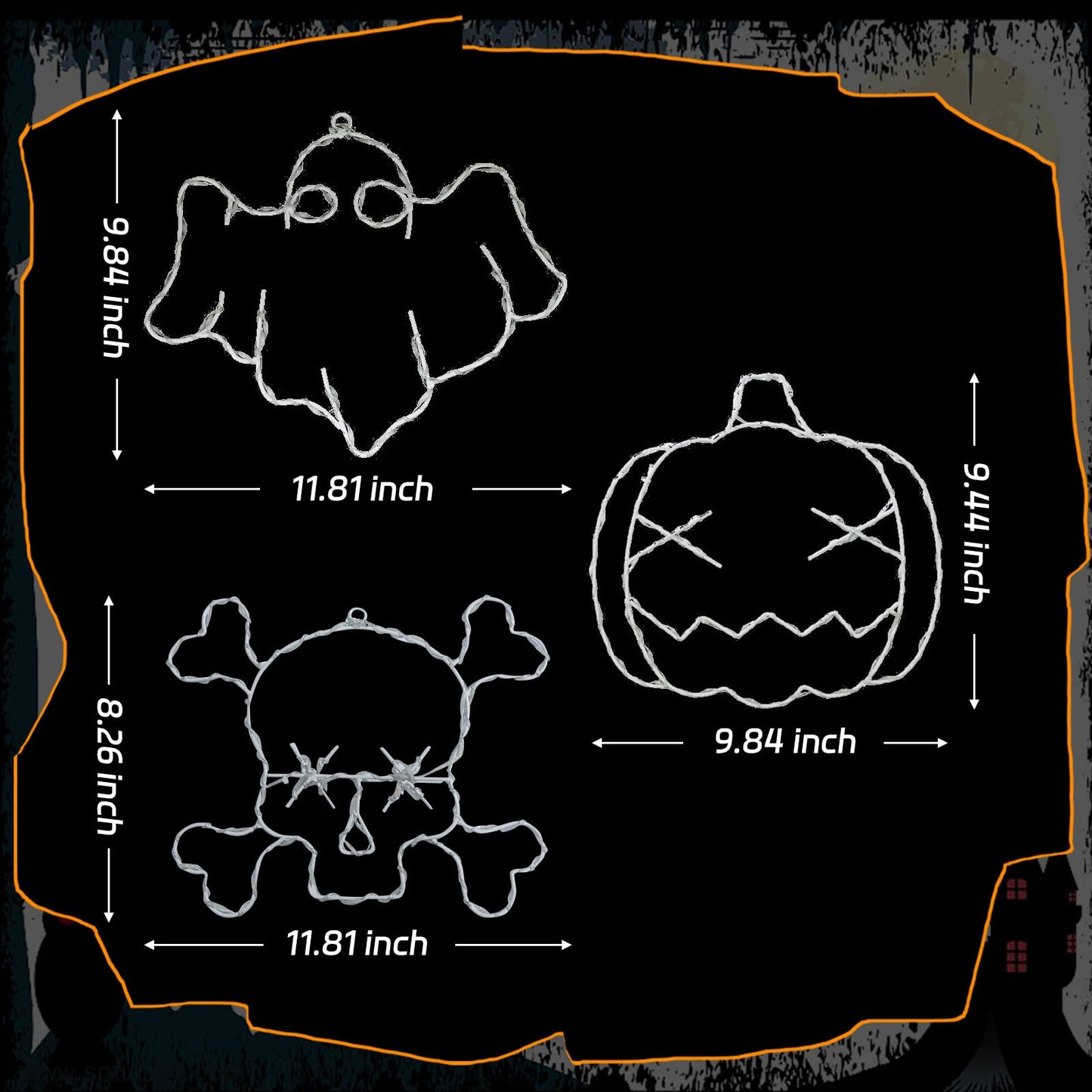 Veeydrut Halloween Decorations Lights 3 Packs, USB or Battery Powered Halloween Ghost Skeleton Skull Decor String Lights, 8 Modes Remote Control with Timer, Outdoor Indoor Home Party Gift