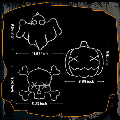 Veeydrut Halloween Decorations Lights 3 Packs, USB or Battery Powered Halloween Ghost Skeleton Skull Decor String Lights, 8 Modes Remote Control with Timer, Outdoor Indoor Home Party Gift