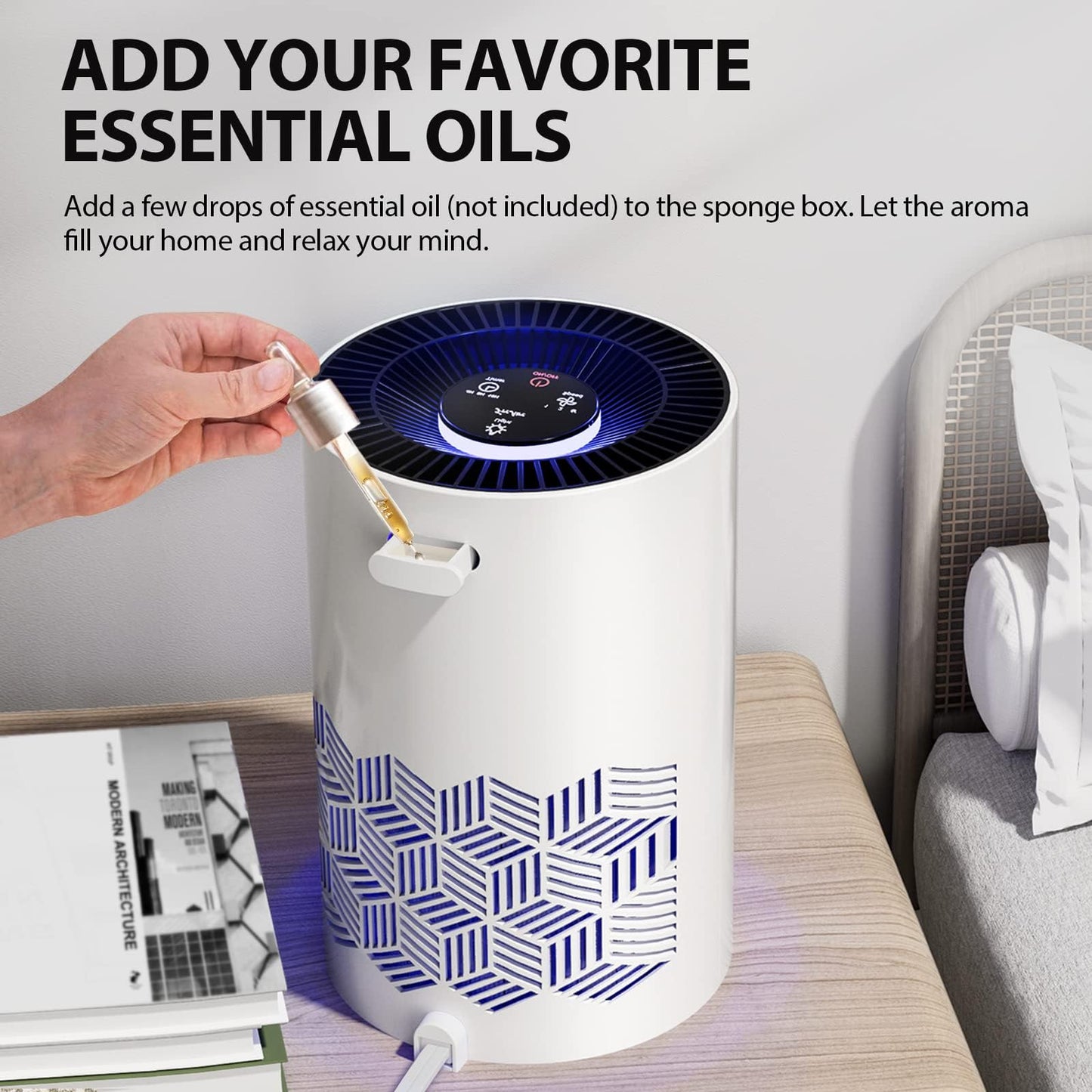 FreAire Air Purifiers for Bedroom Covers Up to 1086 Ft², Air Purifiers for Home, HEPA Air Purifier with RGB Lights, Air Purifier Removes Dust Smoke Pollen Dander Smell, for Home/Pets/Bedroom (White)