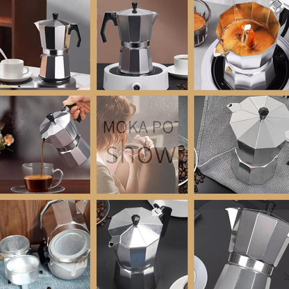 Classic Stovetop Espresso Maker, 9 Cup 450ML 15oz Aluminum Moka Express for Italian and Cuban Café Brewing