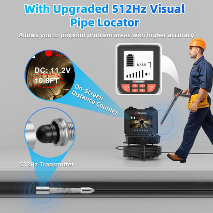 Sanyipace Sewer Camera 230FT/70M with Locator, Self-Leveling Drain Camera with 10.1" Screen, Pipe Inspection Camera 512Hz, DVR with Speaker, Distance Counter, 1080P Plumbing Camera with 12PCS Lights