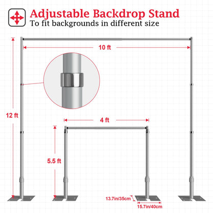 EMART Pipe and Drape Backdrop Stand Kit, 12ftx10ft Heavy Duty Adjustable Photo Background, Metal Frame with Flat Base for Wedding, Birthday Party, Banquet Decorations