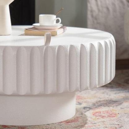 GDFStudio 30.51" Round Fluted Coffee Table with Lift-Off Lid, Modern Wood MDF Small Round Coffee Tea Side Table with Storage, Pedestal Circle Center Table for Living Room Bedroom Office, Cream White