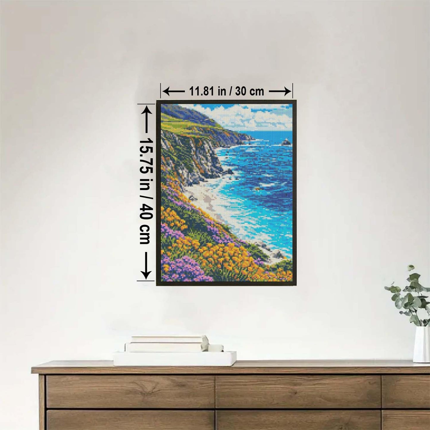 HUINORYA Big SUR California Scenery Diamond Painting Kit with Frame Full Square Drill DIY Bar Cafe Cave Home Room Wall Bathroom Porch Patio Decor Gift, 16 x 12 Inch