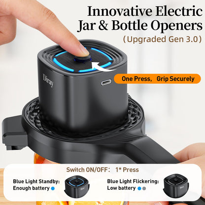 Electric Jar Opener with Power-Clamp Technology: Auto-Tighten & Manual Twist for Easy Opening, 2-in-1 Jar and Bottle Opener for Weak Hands & Seniors & Arthritis, Includes Free Rubber Gripper Pad