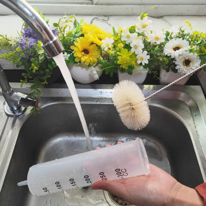 NewFerU Stainless Steel Soda Bottle Cleaning Brush in Natural Boar Bristle Wool Tip, Long Handle, Flexible Bendable Thick Wire Cleaner for Narrow Neck Water Baby Bottles Straw Pipe Tube Flask (Round)