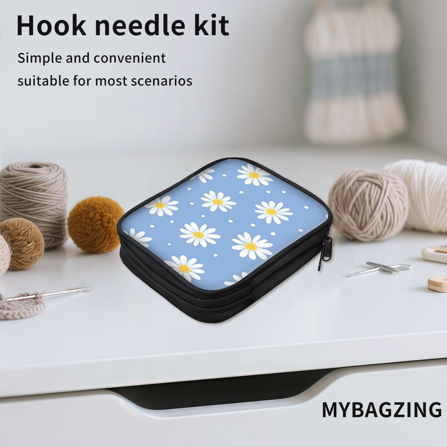 ETLKJVBL Crochet Hook & Knitting Needle Organizer Case, Small Daisy 2-Layer Travel Storage Bag for Hooks, Needles & Accessories, Empty